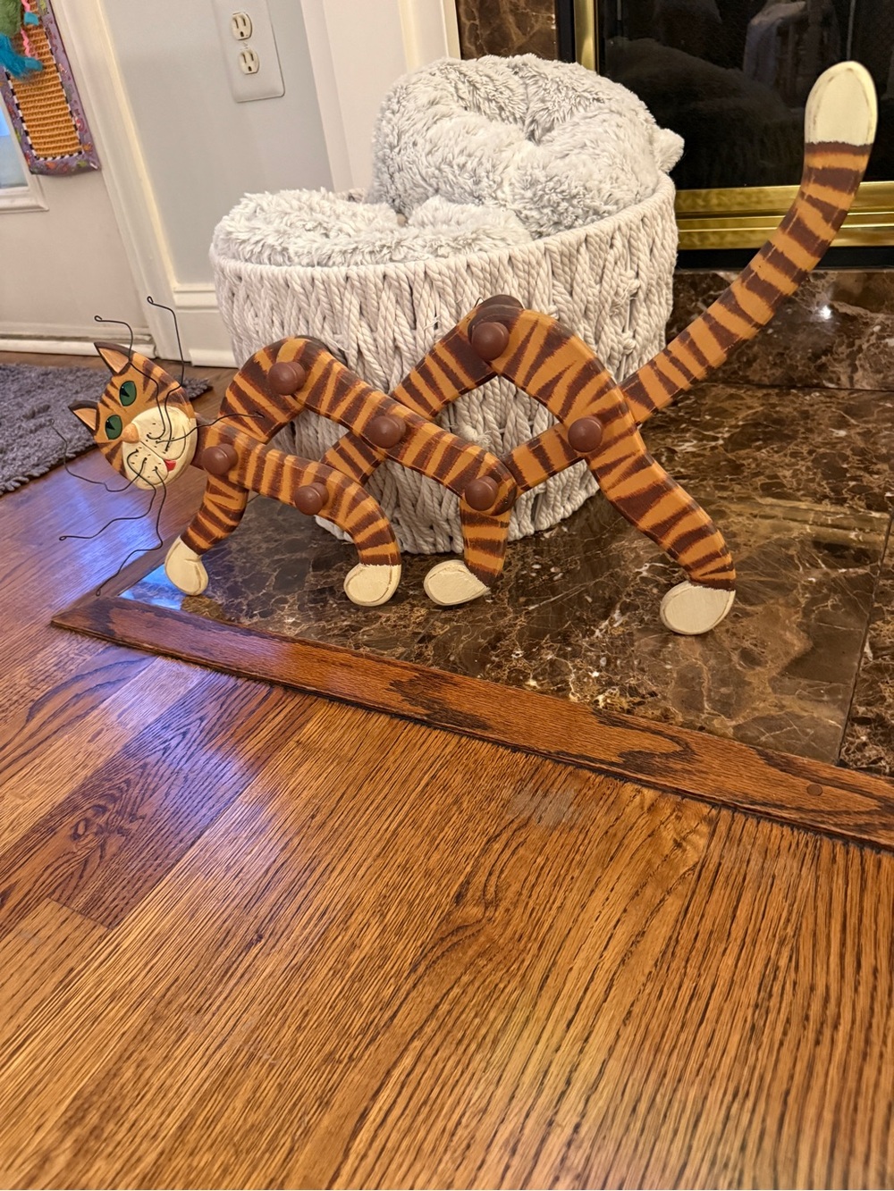 Vintage Wooden Cat Accordion Peg Rack Folk Art Wall Coat Hat Hook 21”